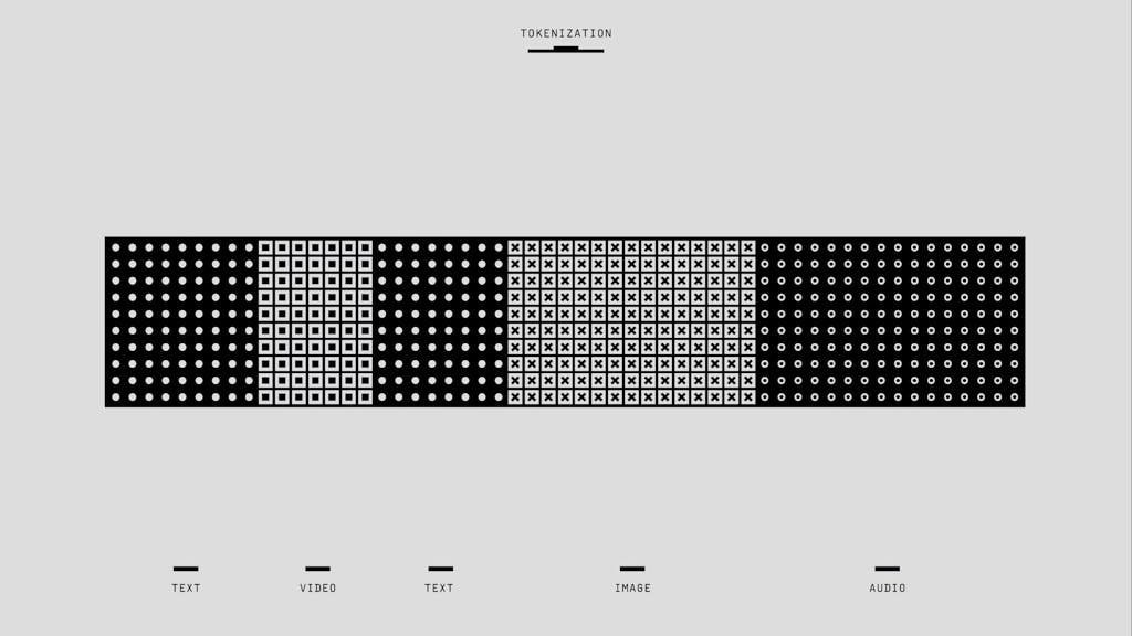 A black and white graphic illustrating the concept of tokenization with abstract patterns.